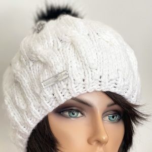 Hand Knits 2 Love Beanie Hat Cap White Designer
